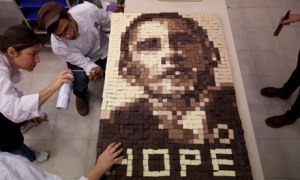 Students in Israel make an image of President Obama from chocolate. Photo from Ariel Schalit/AP