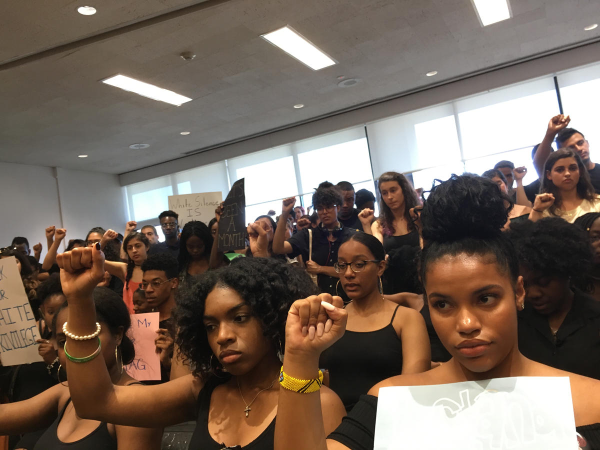 Black Students United silently protested at the University Assembly meeting on Tuesday. CREDIT: LAURA ROSBROW-TELEM